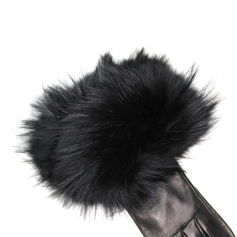 Gants Cuir Femme Fourrure Renard Massive Long - Véronique Massive Long Noir