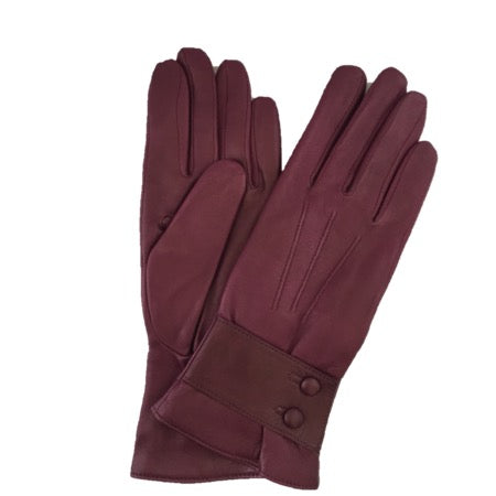 Gants Femme Cuir Doublé Cachemire Avec Bracelet Boutons.-Belle