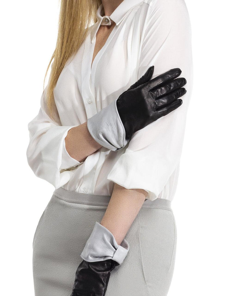 Gants Femme Cuir Contrasté Doublé Soie-Julie