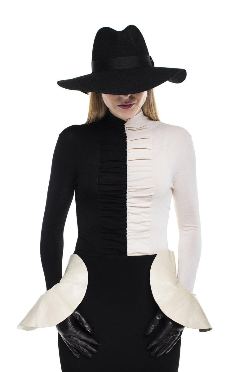 Gants en cuir d'agneau surdimensionnés à poignets contrastés pour femmes - Danielle 4