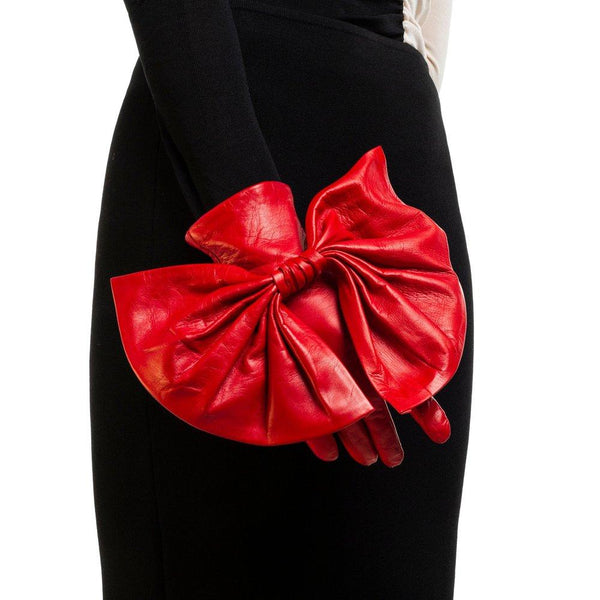 Gants en cuir de luxe pour femme avec nœud surdimensionné - Minnie Massive