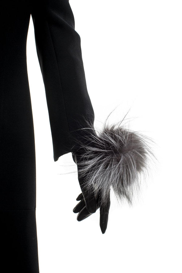 Gants femme en cuir doublés de soie avec pompon en fourrure de renard - Pompon Véronique