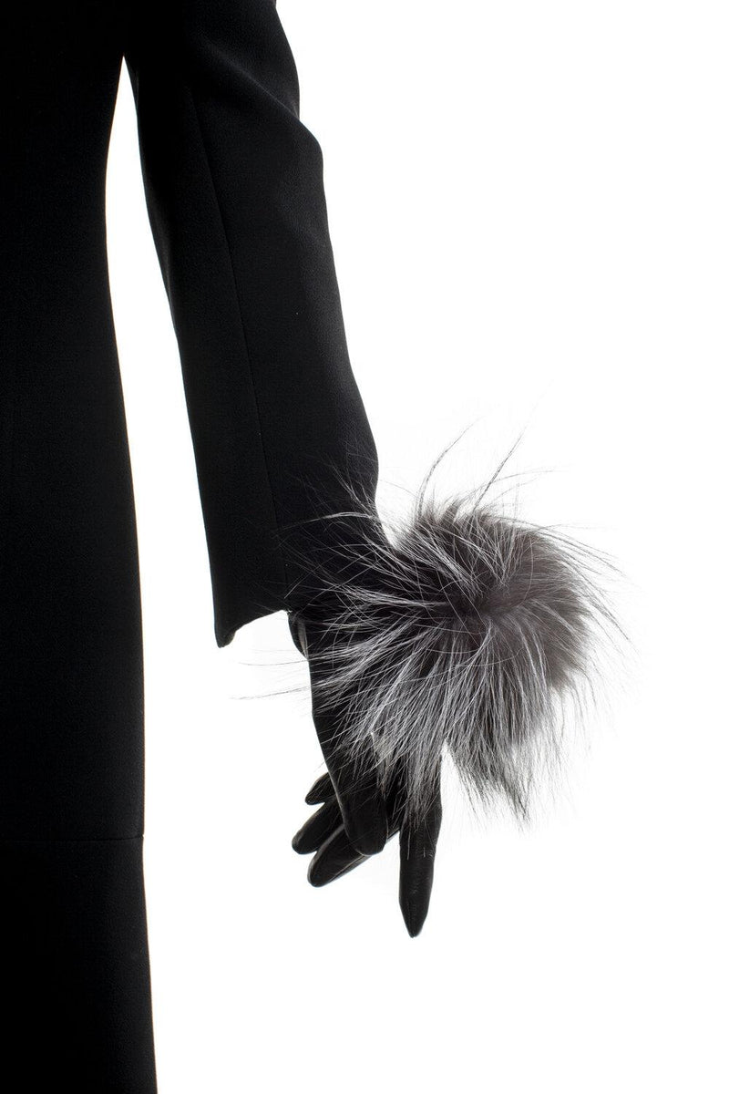 Gants femme en cuir doublés de soie avec pompon en fourrure de renard - Pompon Véronique
