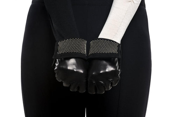 Gants en cuir doublés de soie pour femmes avec poignets cloutés -Ronnie Wood