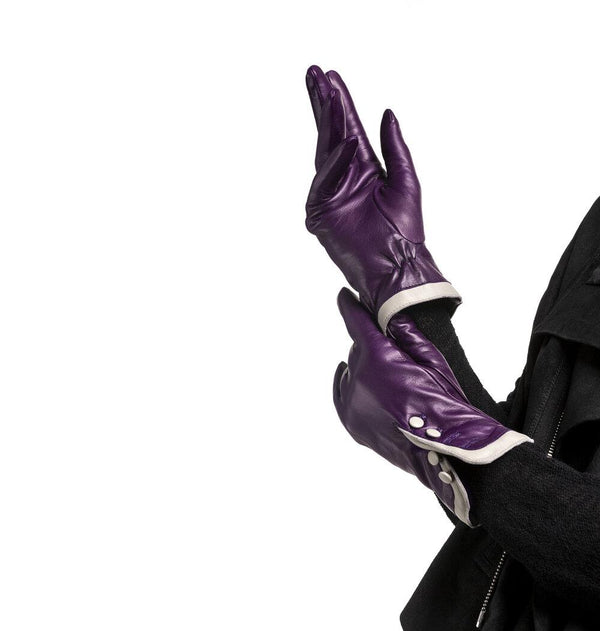 Gants en cuir doublés de fourrure pour femmes avec poignets contrastés-Maya 2