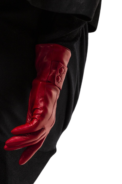 Gants Femme Cuir Doublé Cachemire Avec Bracelet Boutons.-Belle