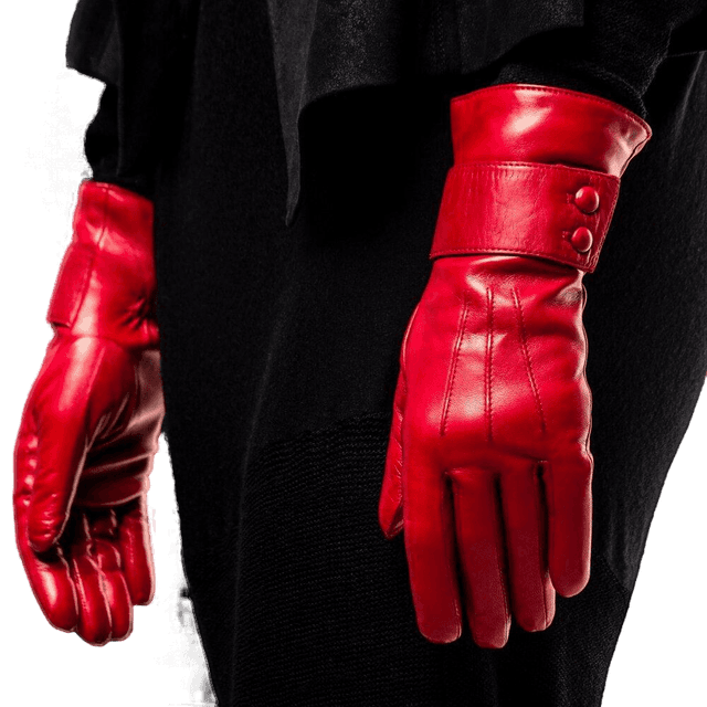 Gants Femme Cuir Doublé Cachemire Avec Bracelet Boutons.-Belle