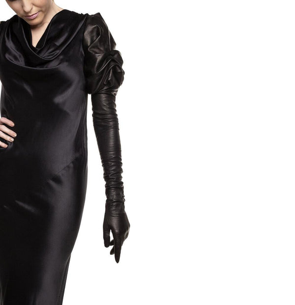Gants longs en cuir noir pour femme - Lola Faye