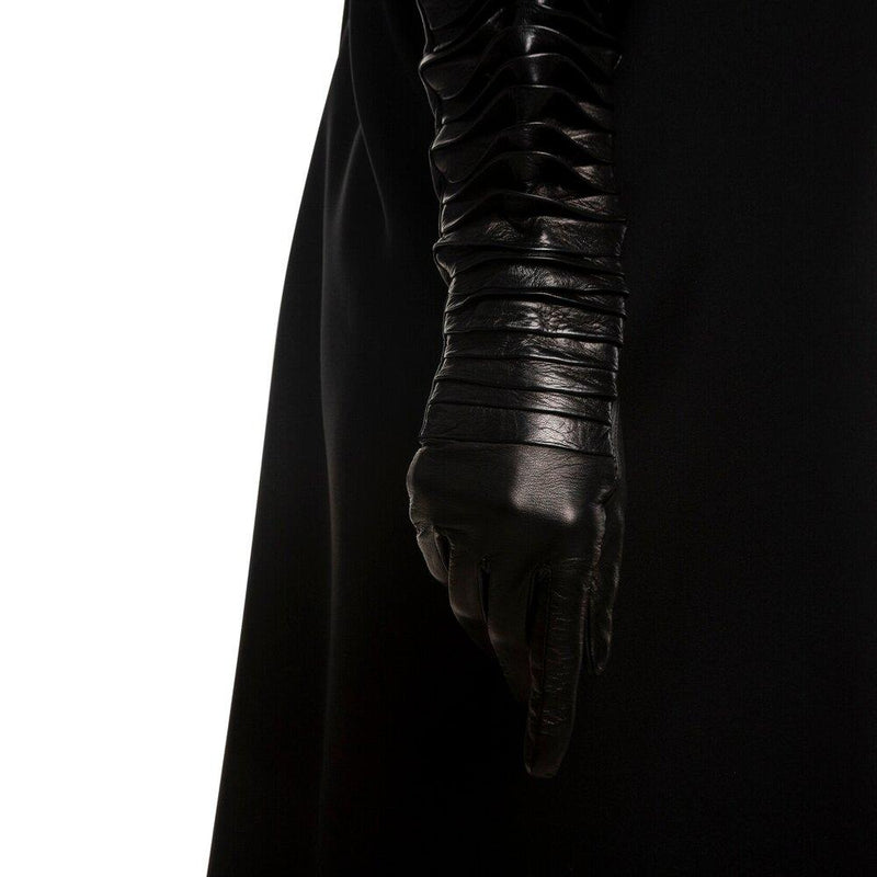 Gants longs froncés en cuir noir pour femmes - Lola Layered