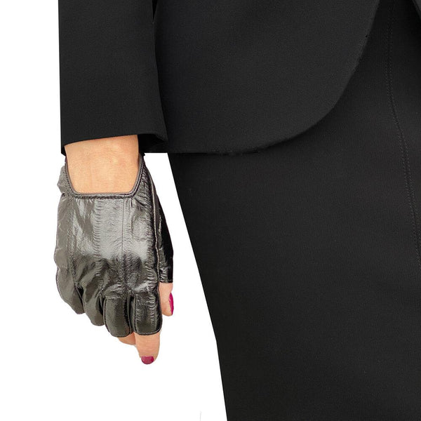 Gants sans doigts en cuir noir pour femme - Anastasia Anguila