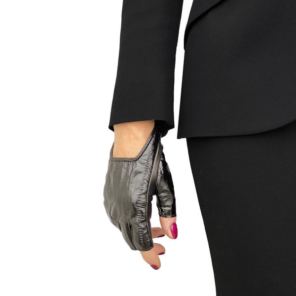Gants sans doigts en cuir noir pour femme - Anastasia Anguila