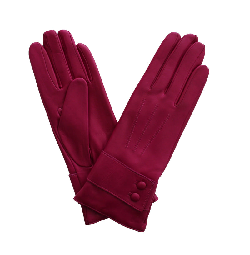 Gants Femme Cuir Doublé Cachemire Avec Bracelet Boutons.-Belle