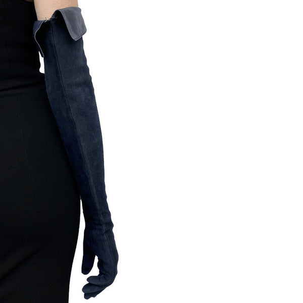 Gants longs en daim et cuir doublés de soie pour femme - Brigitte