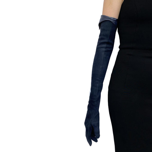 Gants longs en daim et cuir doublés de soie pour femme - Brigitte