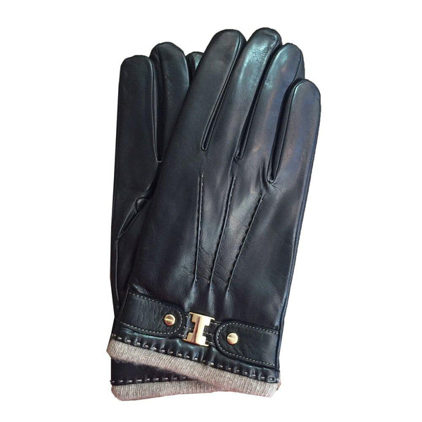 Gants en cuir d'agneau doublés de cachemire cousus à la main pour hommes avec poignets en cachemire-Bronte