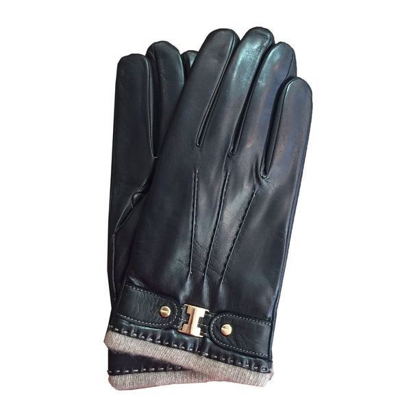 Gants en cuir d'agneau doublés de cachemire cousus à la main pour hommes avec poignets en cachemire-Bronte