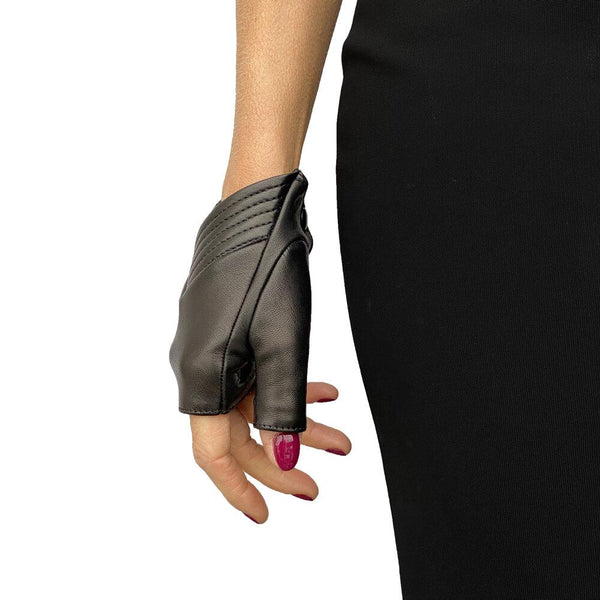 Gants Sans Doigts Femme En Cuir Avec Coupe Angulaire-Caroline
