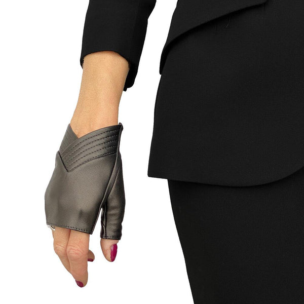Gants Sans Doigts Femme En Cuir Avec Coupe Angulaire-Caroline