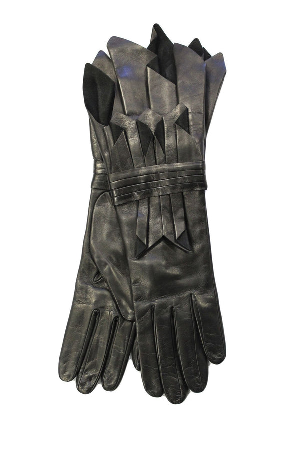 Gants en cuir à manchette doublés de soie pour femmes-Cecily Black