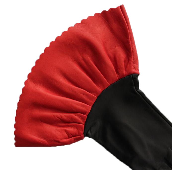 Gants en cuir contrastés doublés de soie pour femmes avec poignets à double étage-Danielle 3