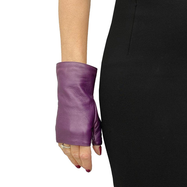 Gants en cuir sans doigts doublés de soie pour femmes - Manchette en cuir Fergie