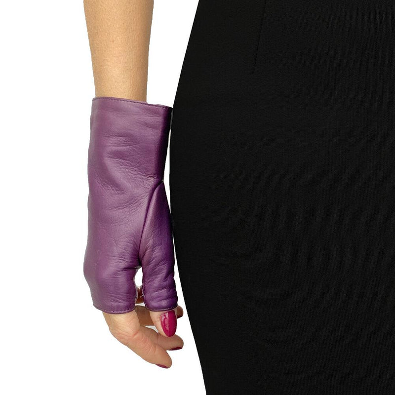 Gants en cuir sans doigts doublés de soie pour femmes - Manchette en cuir Fergie