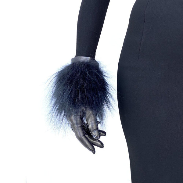 Poignets en fourrure de laine d'agneau cisaillés pour femmes - Gants en cuir - Manchette mongole énorme