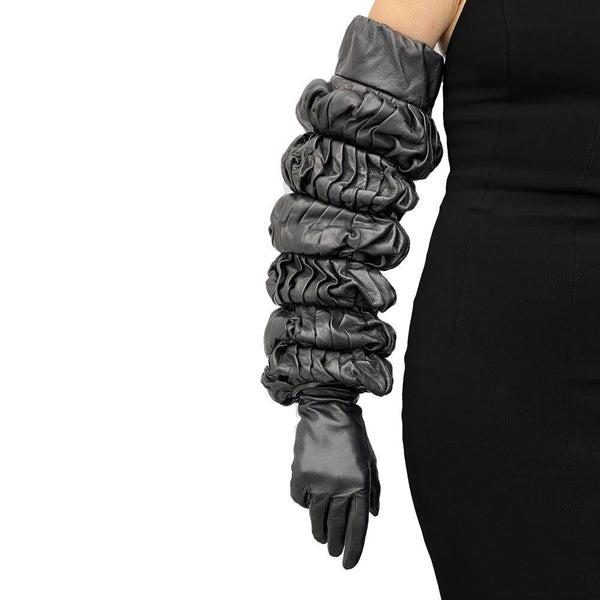 Gants en cuir froncés aux coudes pour femme - Montserrat Bubble 2