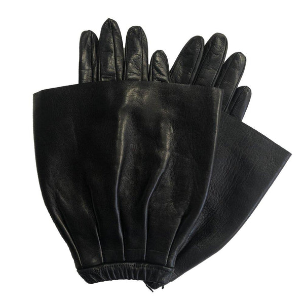 Gants en cuir noir classiques pour femmes avec manchette évasée-Molly