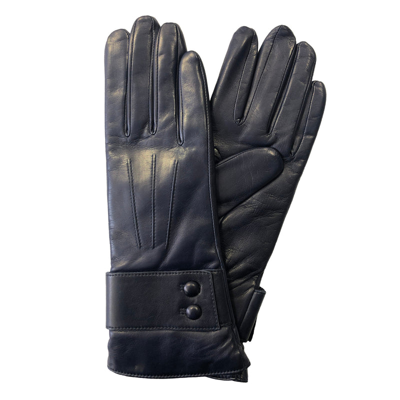 Gants Femme Cuir Doublé Cachemire Avec Bracelet Boutons.-Belle