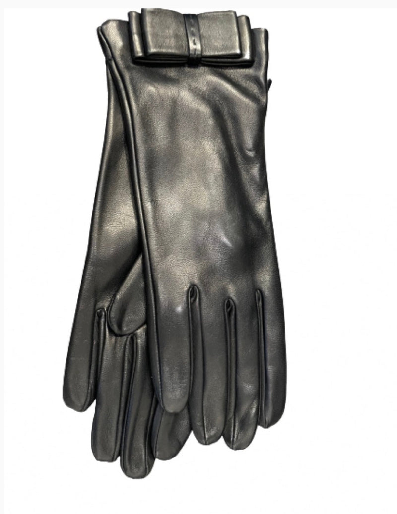 Gants Femme Classiques En Cuir Nappa Avec Nœud Aplati Minnie Nœud Plat
