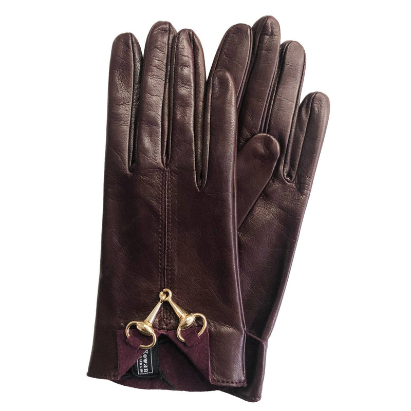 Gants en cuir doublés de soie pour femmes avec mors de cheval - fermoir avant Isabella