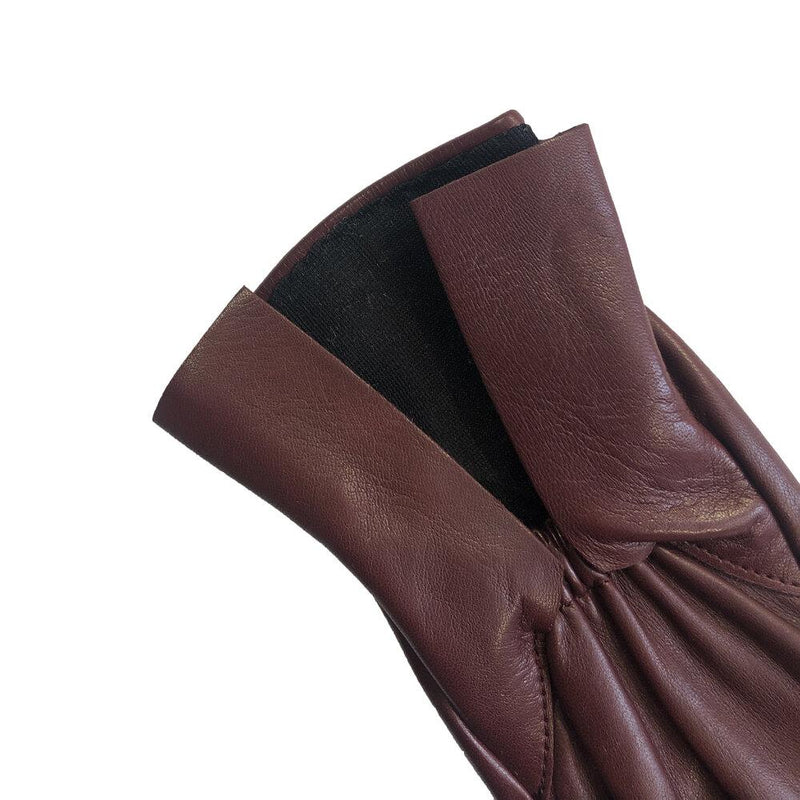 Gants en cuir échancrés pour femmes avec manchette angulaire.-Marnie