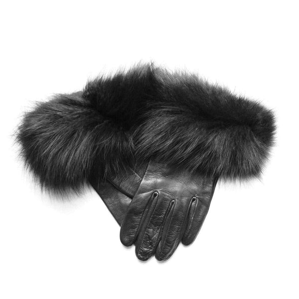 Gants en cuir à manchettes énormes doublés de soie pour femmes - Short Véronique Massive
