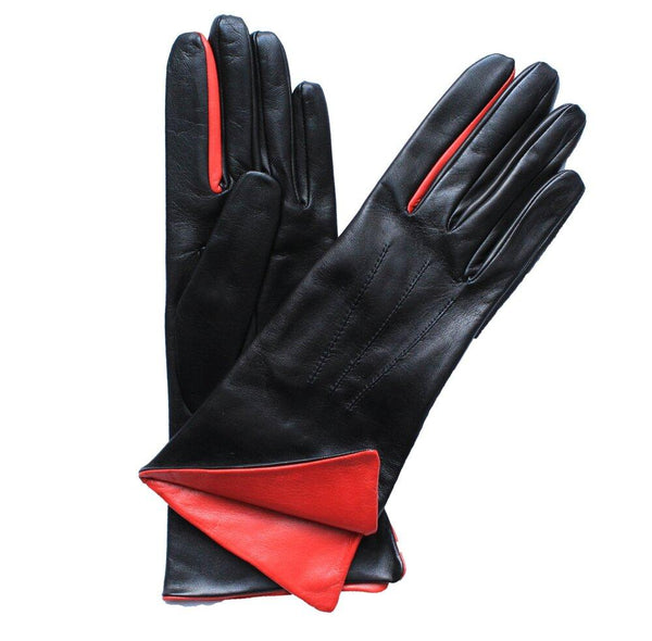 Gants contrastants en cuir doublés de soie pour femmes - Sophia