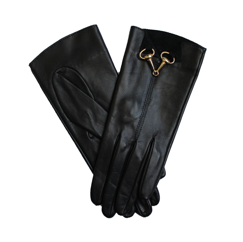 Gants en cuir doublés de soie pour femmes avec mors de cheval - fermoir avant Isabella