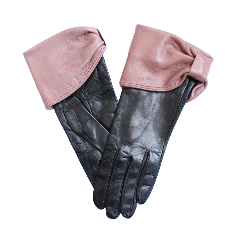 Gants Femme Cuir Contrasté Doublé Soie-Julie