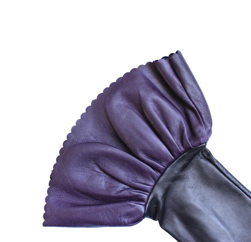 Gants en cuir contrastés doublés de soie pour femmes avec poignets à double étage-Danielle 3