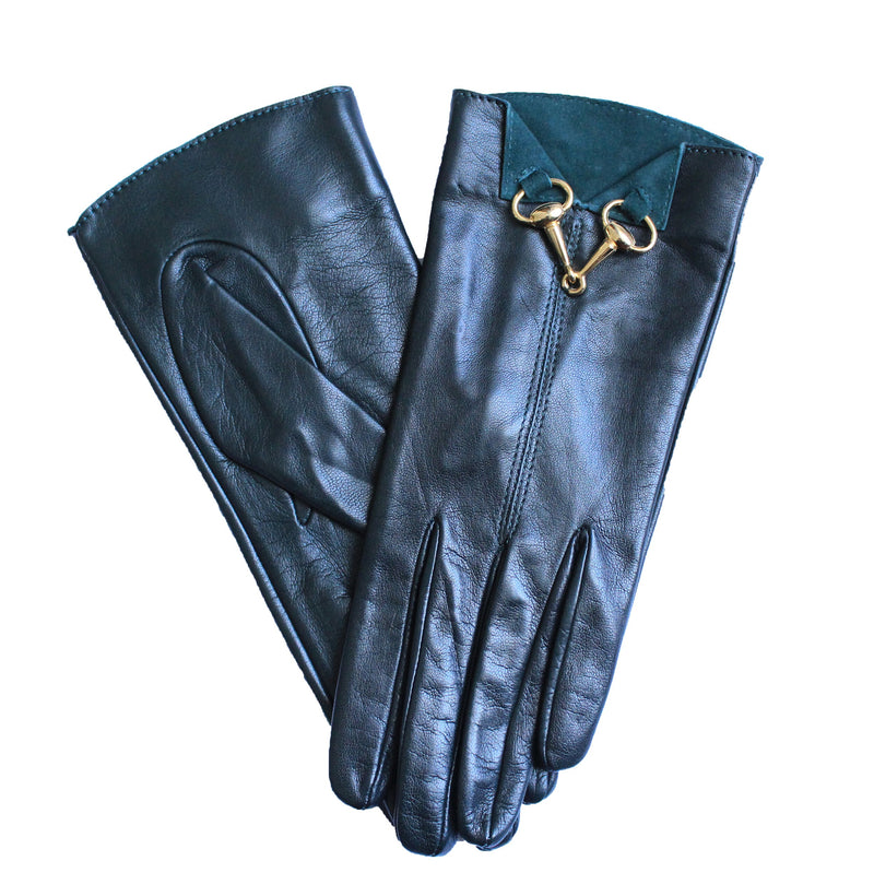 Gants en cuir doublés de soie pour femmes avec mors de cheval - fermoir avant Isabella