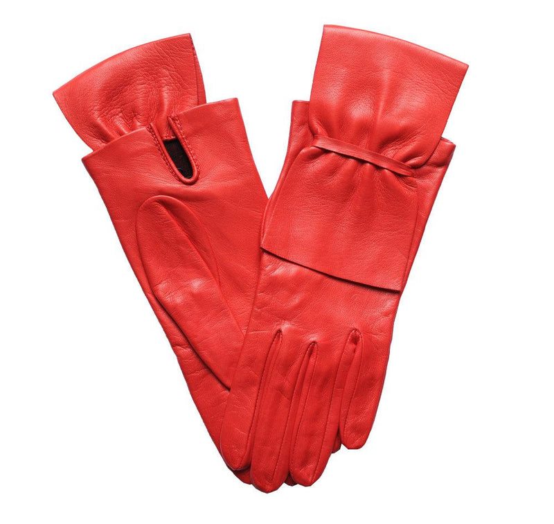 Gants en cuir doublés de soie pour femmes avec poignets à nœud froncé-Alabama
