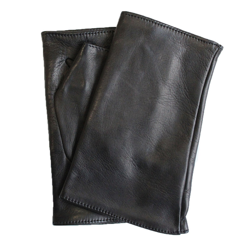 Gants en cuir sans doigts doublés de soie pour femmes - Manchette en cuir Fergie