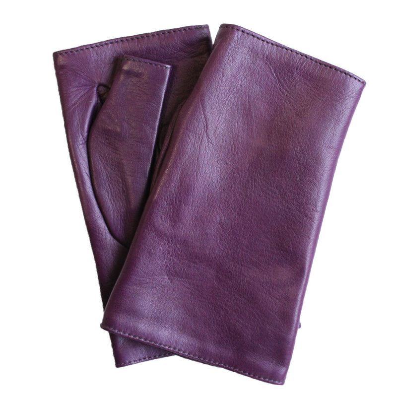 Gants en cuir sans doigts doublés de soie pour femmes - Manchette en cuir Fergie