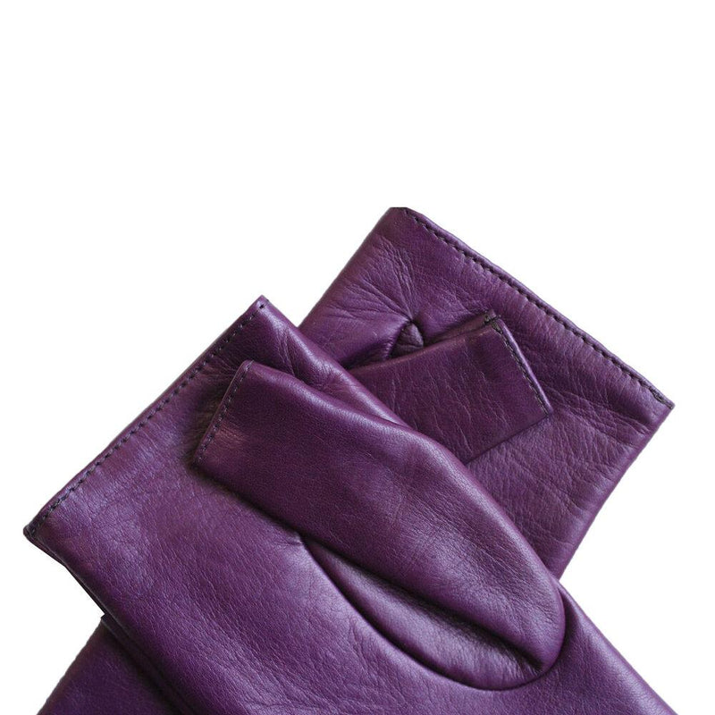 Gants en cuir sans doigts doublés de soie pour femmes - Manchette en cuir Fergie