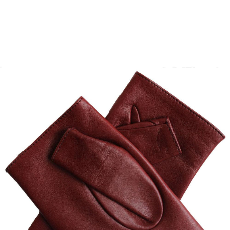 Gants en cuir sans doigts doublés de soie pour femmes - Manchette en cuir Fergie