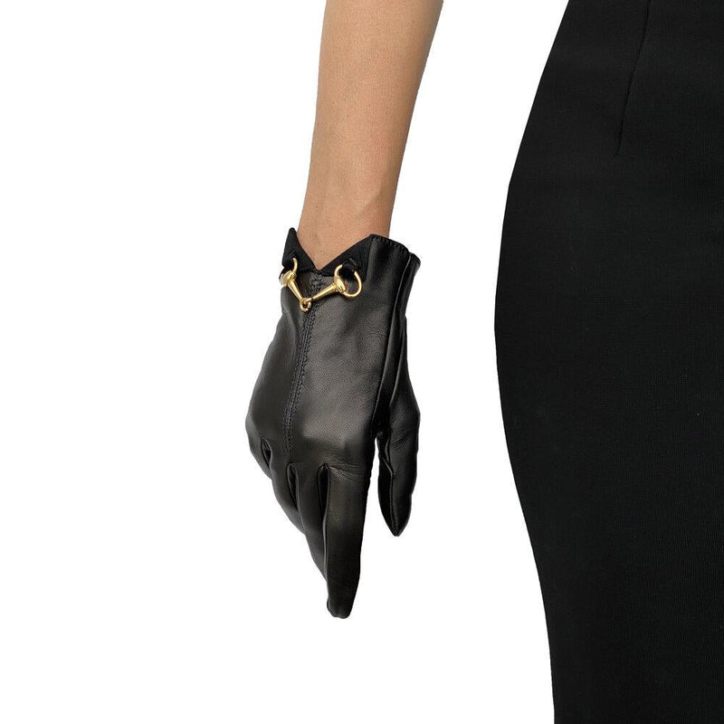 Gants en cuir doublés de soie pour femmes avec mors de cheval - fermoir avant Isabella