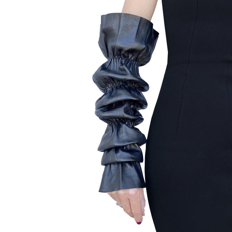 Gants en cuir sans doigts avec poignets froncés pour femmes - Julianne Fergie 30bt