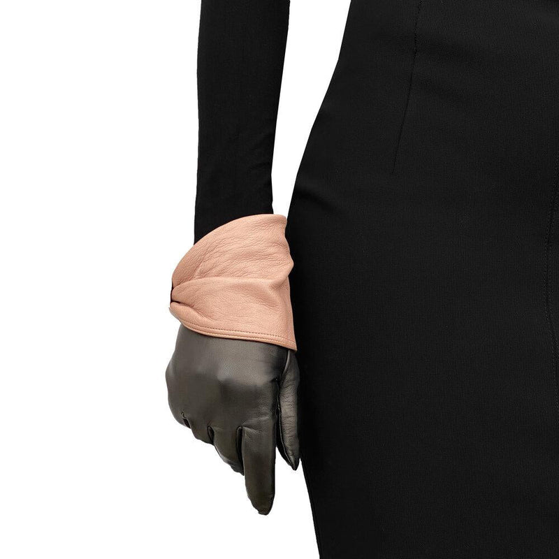 Gants Femme Cuir Contrasté Doublé Soie-Julie