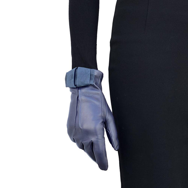 Gants en cuir doublés de cachemire pour femmes avec nœud en daim-Kate