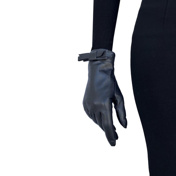 Gants femme en cuir noir avec nœud classique-Meryl