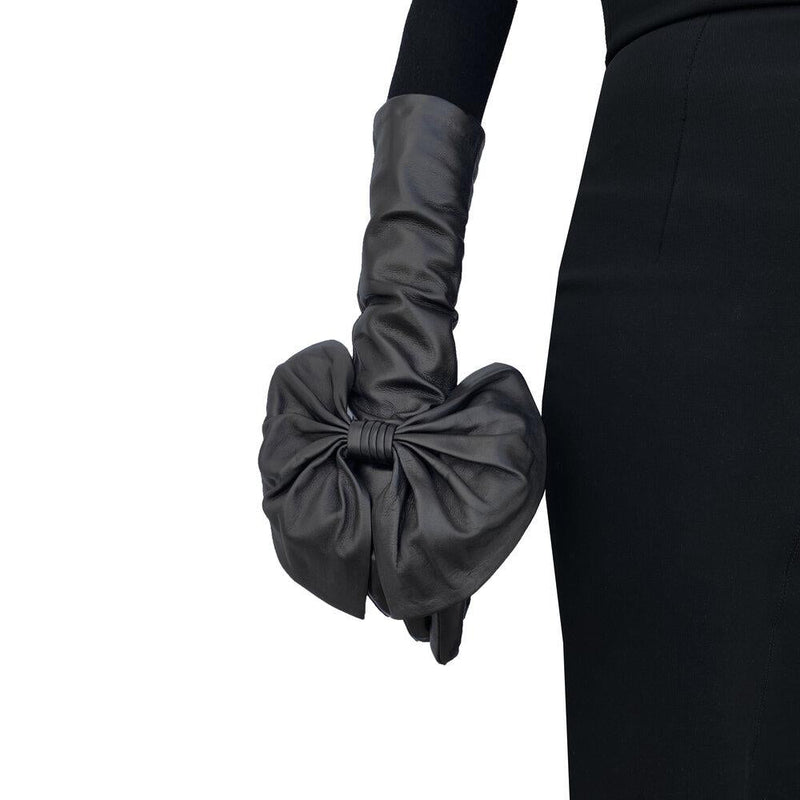 Gants en cuir Opera pour femmes avec gros nœud - Montserrat Minnie Massive